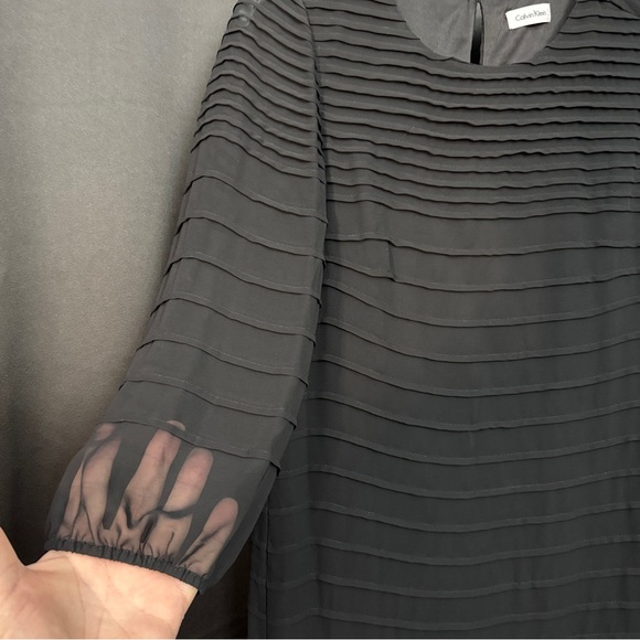 Calvin Klein Women’s Size 6 Black Knee Length Cocktail Shift Dress 3/4 Sleeves - Picture 2 of 8